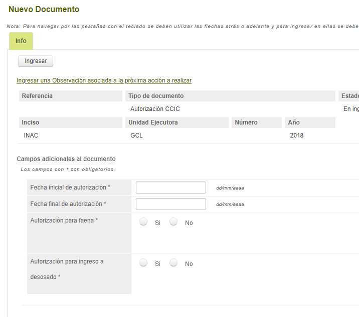 Solicitud de envío para CCIC