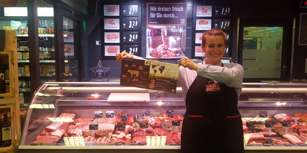 Promoción de carne uruguaya en supermercados alemanes.